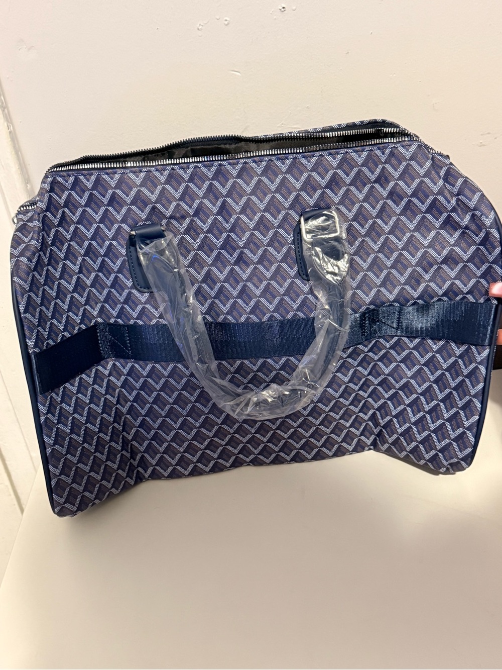 Navy Geometric Travel Weekender Bag